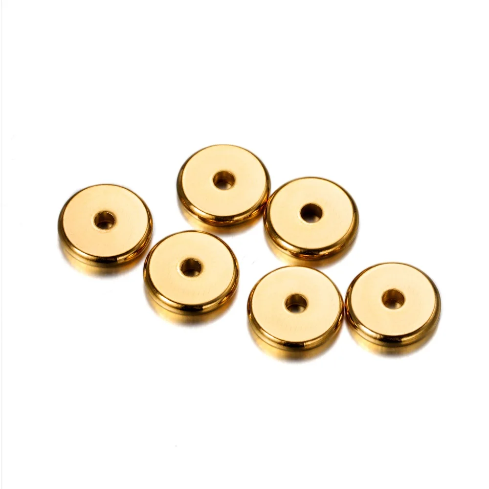 20/50Pcs 3-10mm Stainless Steel Gold Color Flat Round Big Hole Beads Charm Loose Spacer Beads for DIY Jewelry Making Accessories