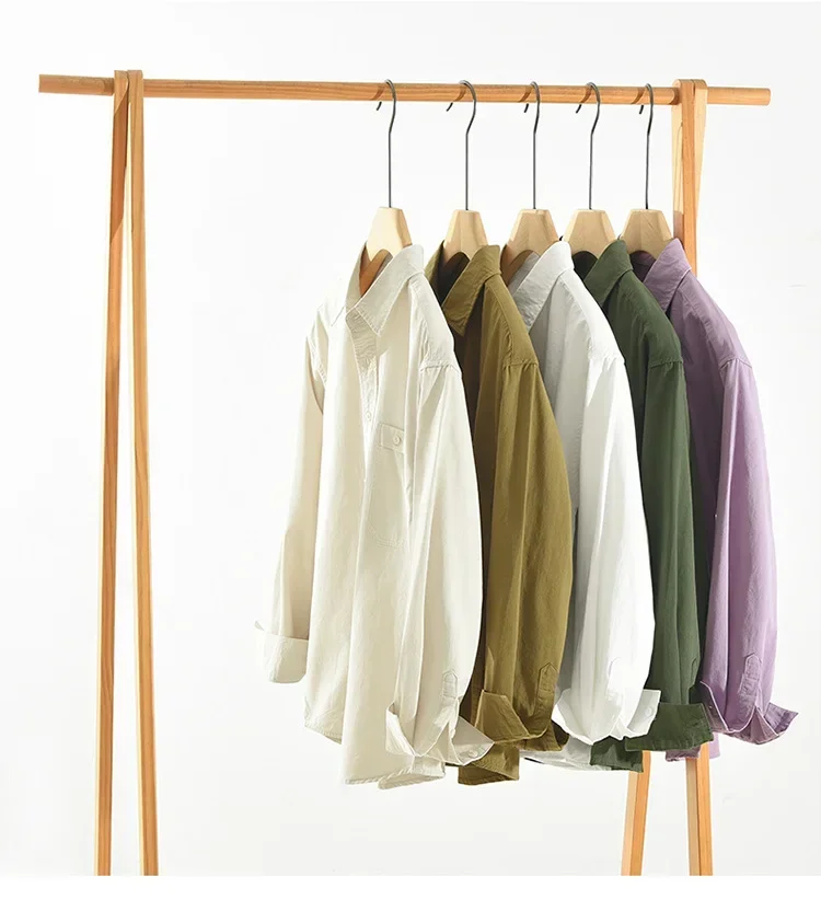 

Японские простые мужские рубашки с длинными рукавами, весенне-летняя одежда на каждый день, повседневная зеленая рубашка из чистого хлопка, свободные топы, универсальная рубашка