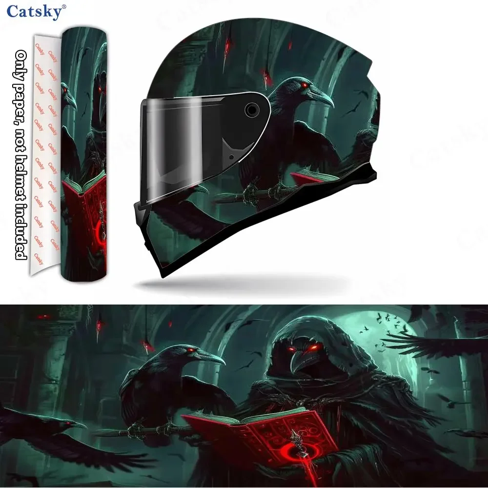 Adesivo para capacete de motocicleta à prova d'água, em material PVC, com desenho de feiticeiro de rosto de corvo, adere firmemente e não cai, à prova