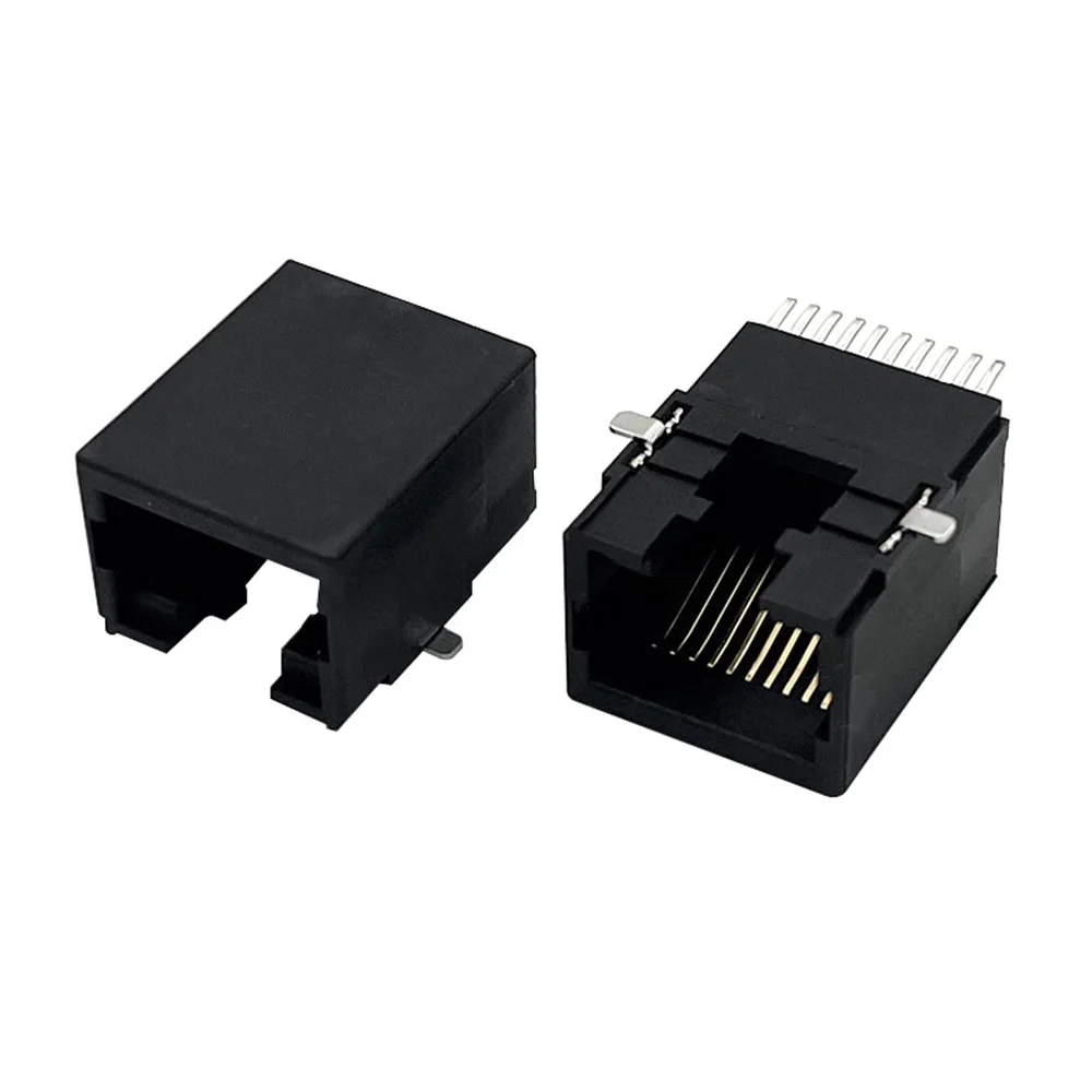 10PCS RJ50 Connector SMT Interface Port RJ48 10P10C Modular Jack PCB Female Black 90 Degree All-Plastic Socket