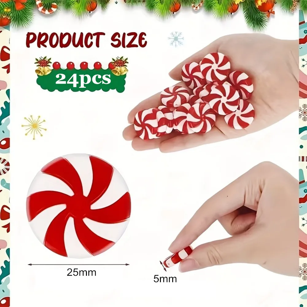 24pcs Christmas Decoration Acrylic Artificial Candy Cane Xmas Tree Hanging Ornaments for Home Party Decor Navidad Gift Accessory
