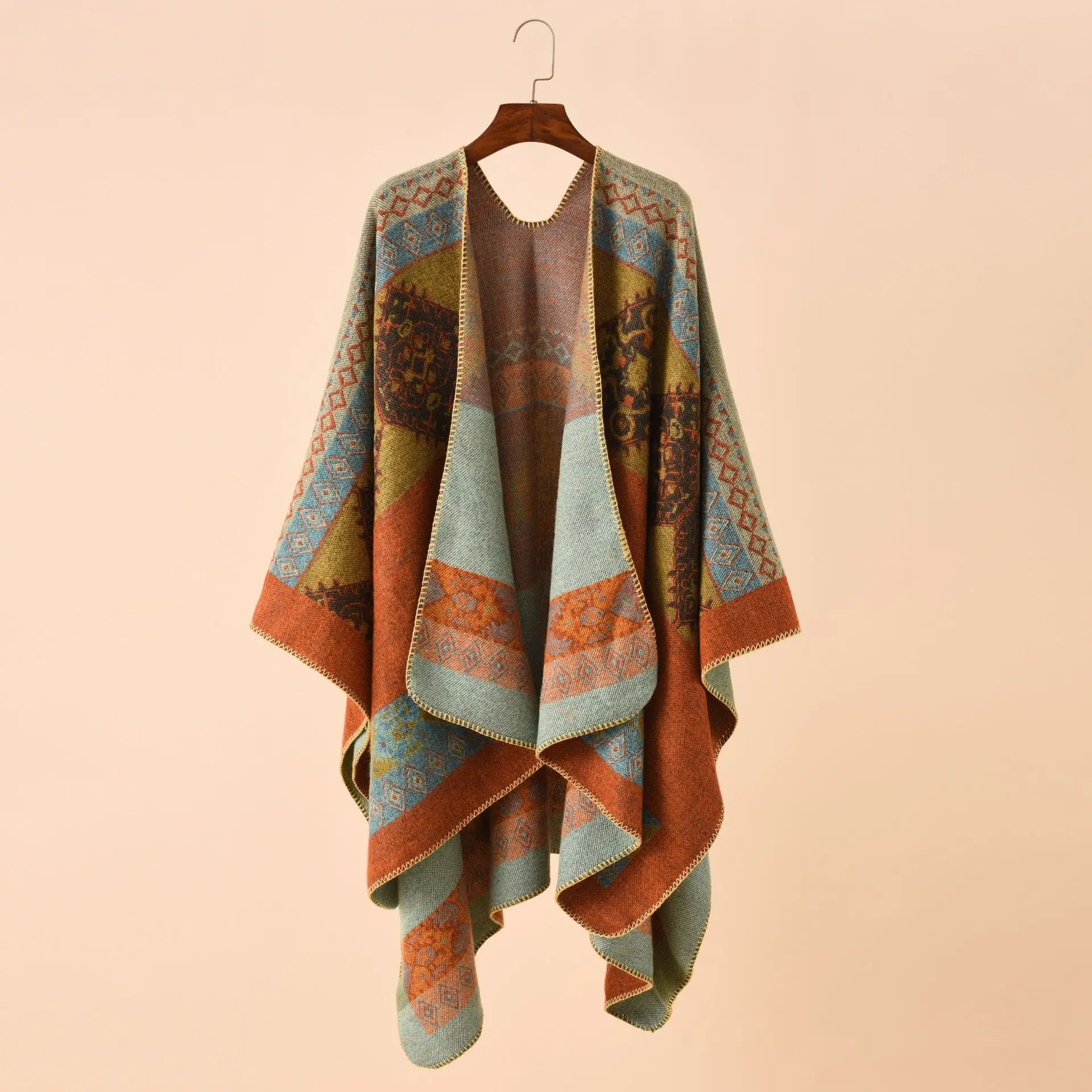 Spring Autumn New European American Color Grid Pattern Travel Warm Imitation Cashmere Shawl Cloak Printed Scarf Green