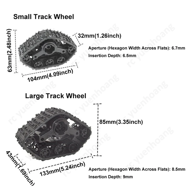 RC Off-road Crawler Track Tires​ 6.7/8.5mm Bore Diameter All-Terrain Snow Wheels Modified Accessories for 4WD Vehicle Model