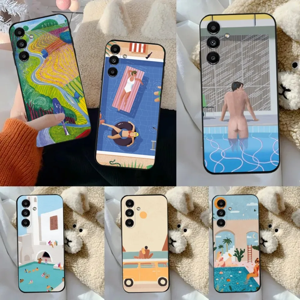 David Hockney Art Phone Case For Samsung S24,23,22,30,21,10,9,Ultra,Plus,Lite,FE,5G Black Soft Case