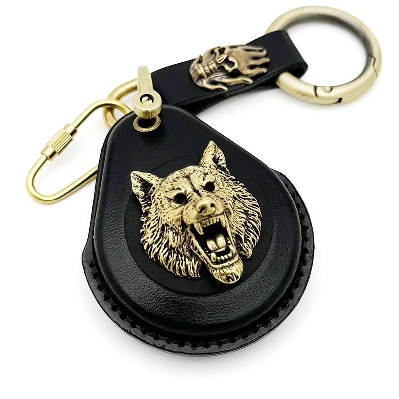 Smart Key Leather Case Fob Cover For Harley Davidson motorcycles 883 X48 Street Glide Keychains Copper Angry Bear Badge