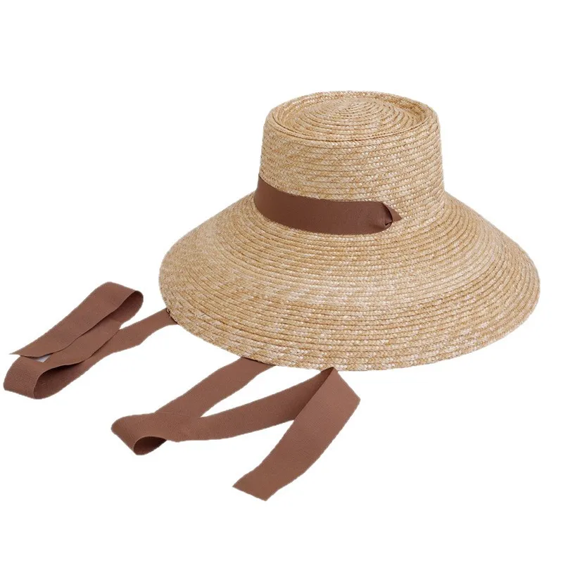 New Trendy Women Wide Brim Straw Hat With Chin Strap Summer Sun Hats UV Sun Protection Beach Straw Caps Wind Lanyard Travel Hats view 6