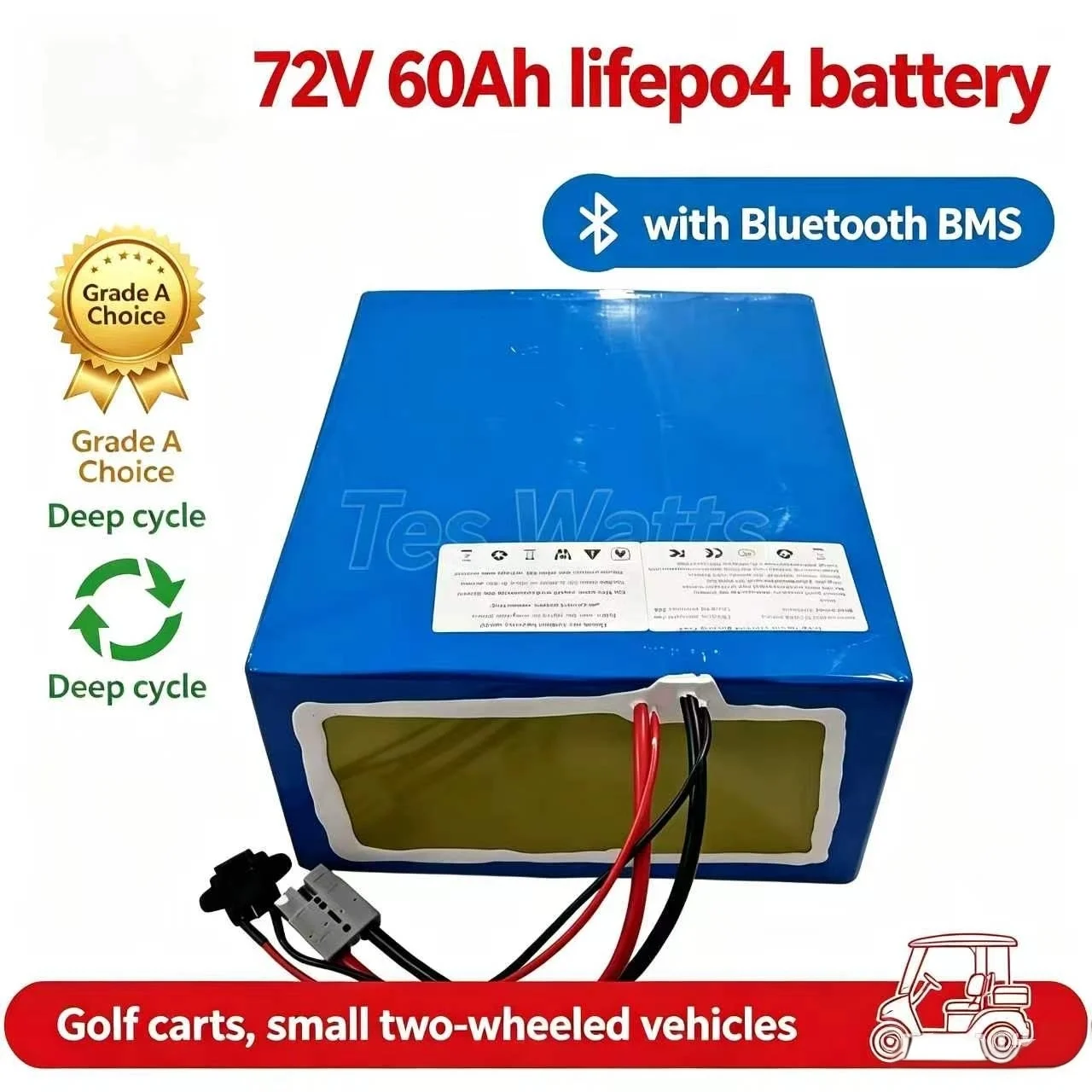lithium 72V 60Ah lifepo4 battery pack BMS 24S 76.8V deep cycle for 5000W 3500W Golf carts, small two-wheeled vehicles