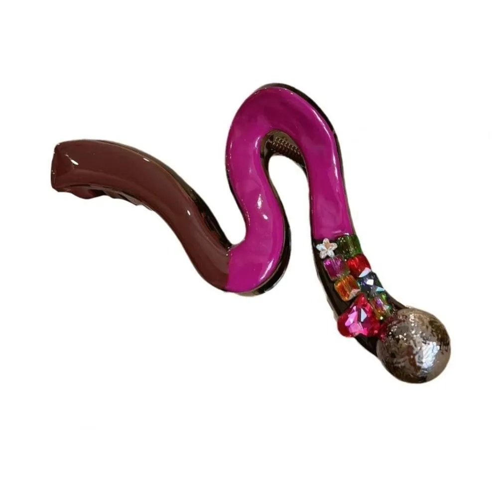

Contrasting Color Women Hair Claw Twisted Design Colorful Rhinestones Back Head Hair Clip Big Hairpin Fashion