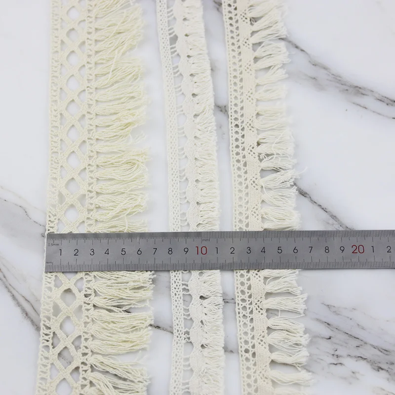 (3 Meters/bag) Tassel Lace Cotton Fabric Beige Ribbon Hollow Cut Bohemian Style Clothing Sewing Handmade Materials Versatile