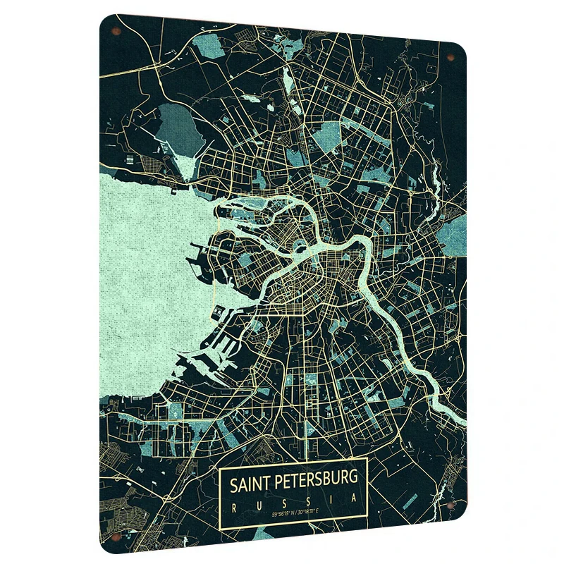 Saint Petersburg Russia City Map Art Metal Tin Sign Modern Home Decor Wall Hanging for Living Room Study Room