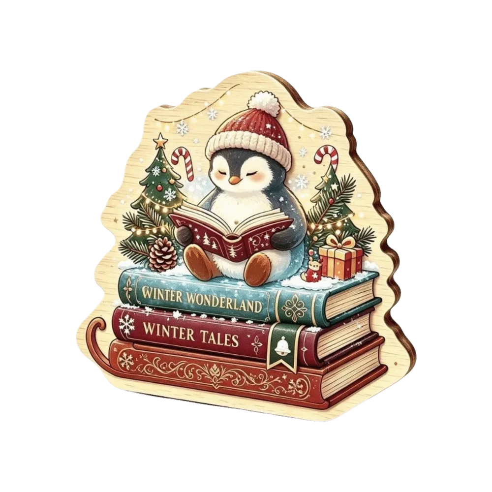 Beautiful Wooden Christmas Decoration Santa Claus Snowman Deer Xmas Wall Art Penguin 2D Print Wall Decor New Year Gift