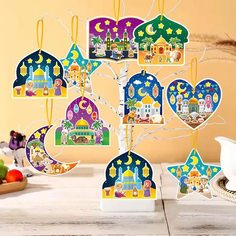 

48pcs/set Eid Mubarak DIY Cartoon Stickers Ramadan Kareem Gift Pendant Islam Muslims Festive Party Scene Hanging Decoration