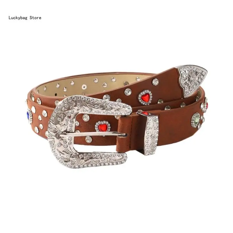 

Glittering Heart Studded Belt for Jeans Women Men Unisex Crystal Buckle Belt