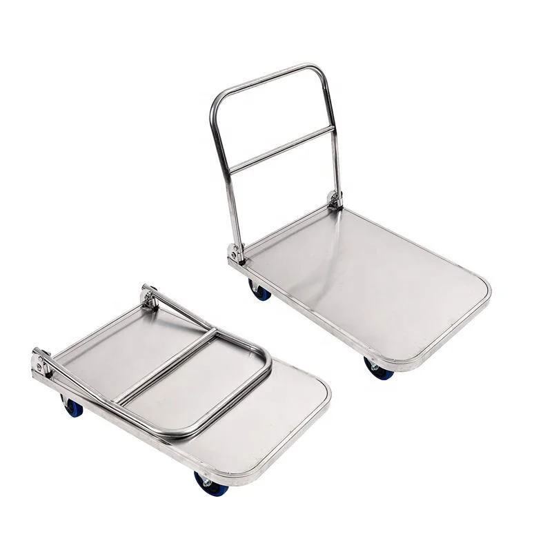 Heavy-Duty Stainless Steel 304 Folding Flat Trolley 1.0mm Thickness 350kg Load Capacity Food-Grade Powder Coating Corrosion