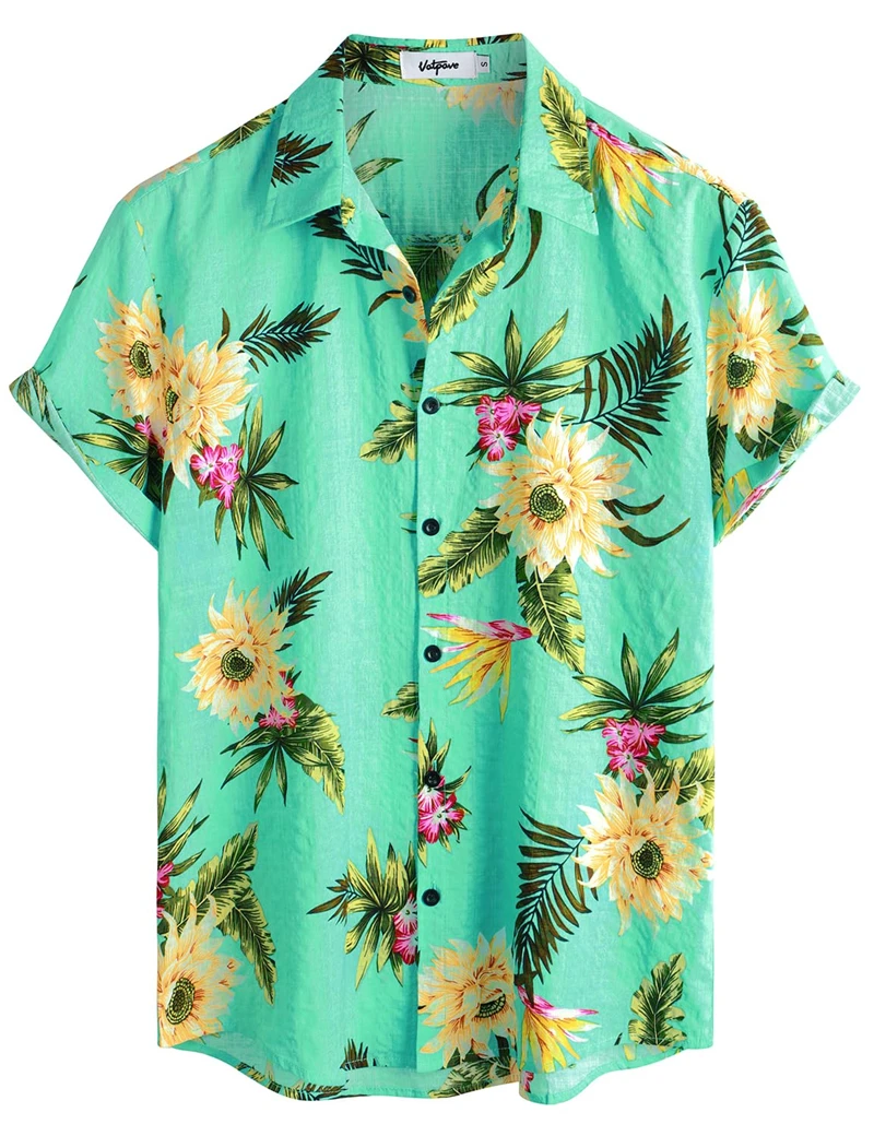 Summer Coconut Tree Print Shirts Men's Hawaiian Vintage Button Beach Leisure Fashion Shirt Plus Size Short Sleeve