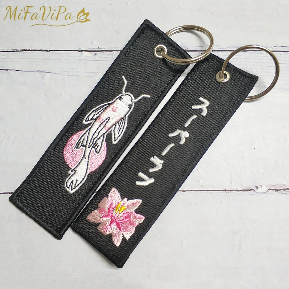 MiFaViPa 1 PC Embroidery Keychain Lucky Fish Koi Keyring for Women Porte Clef Fashion Trinket Key Chain Keychain Sleutelhanger