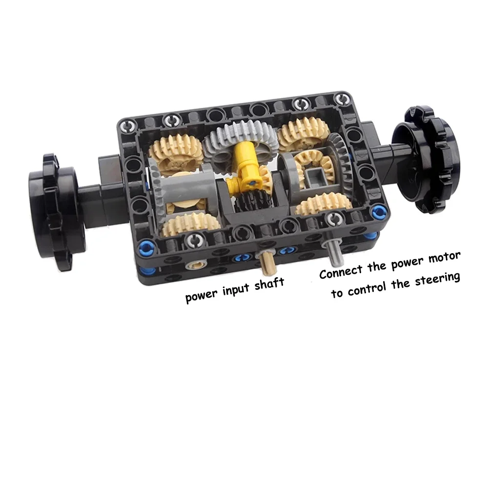 Estructura de dirección de tanque de MOC-19788, Control de Motor de potencia de engranaje, brazo de agujero diferencial, ensamblaje de viga, bloques de construcción de partículas pequeñas