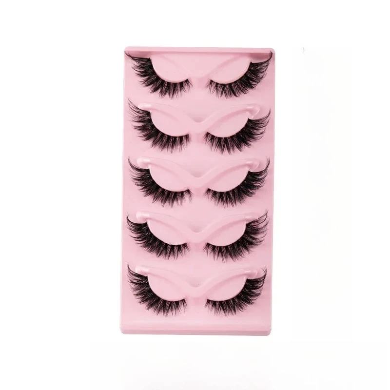 5 Pairs Cat Eye Faux Mink Lashes, Fake Lashes Makeup  Natural Long Manga Lashes  Winged End Eye Elongated Eyelashes,