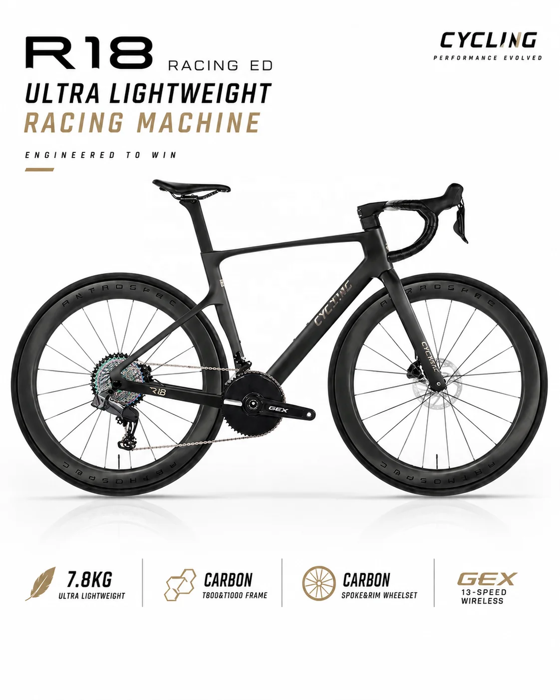 R18 Racing Edition Shimanuo WheelTop GEX Carbon Fiber City & Road Bike Wheel 13-Speed Hydraulic Disc Brake 700c