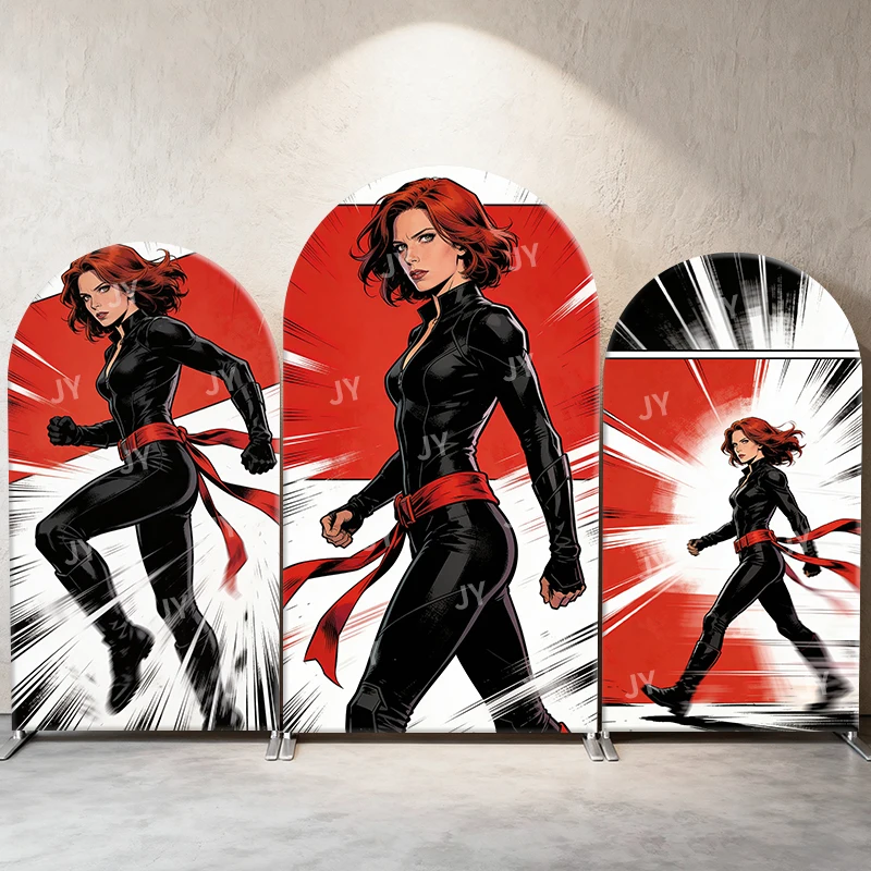 

Black Widow Action Stance Theme Arch Backdrop Cover Dynamic Festive Scene For Kids Birthday Baby Shower Photo Booth Background