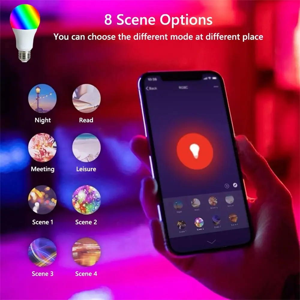

RGB Color E27 Base Smart LED Bulb Dimable Bedroom Light Bluetooth Light 220V Voltage RGB Lamp for Room Decoration Party Lights