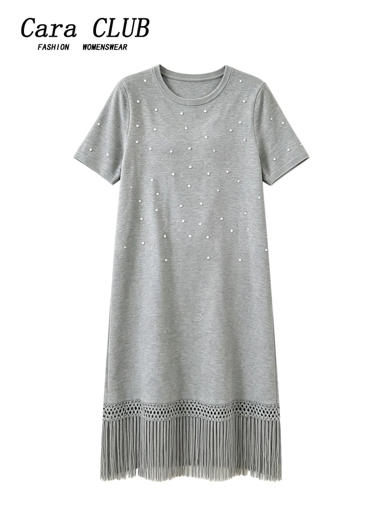 Casual Loose Short Sleeve Dress Women's plus Size Summer New Style Patchwork Casual Versatile Skirt Comfortable Knitted Dress