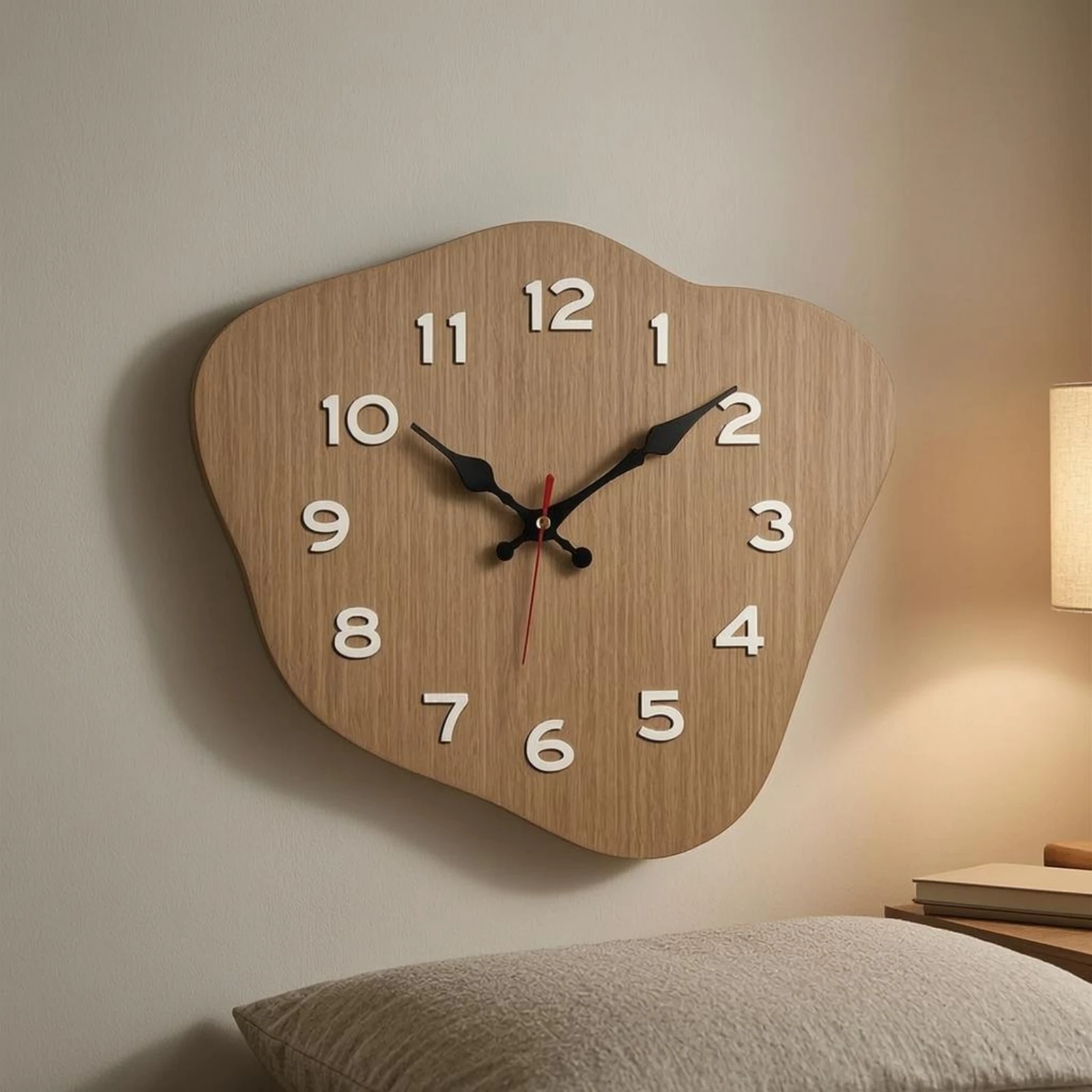 Wood-Grain Wall Clock Irregular Rounded Face Wood Grain Wall Clock