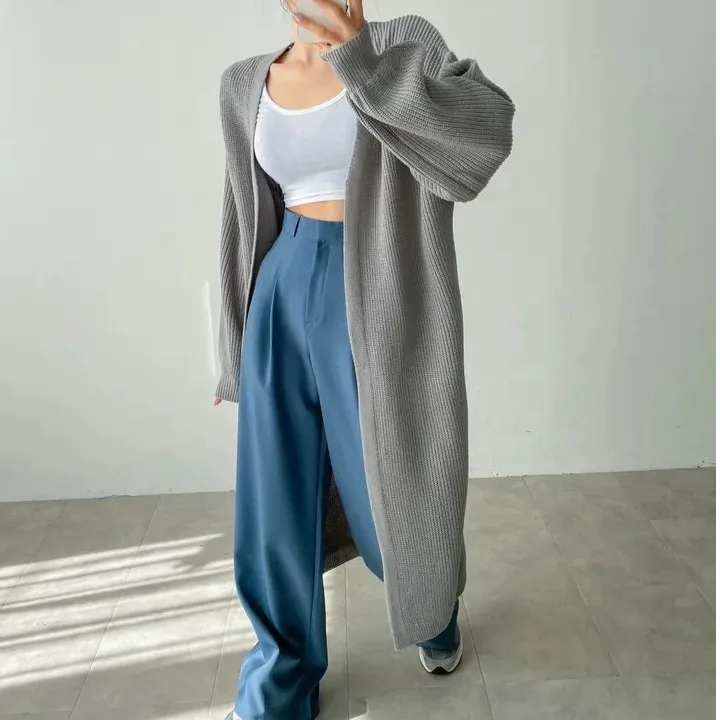 Elegancki sweter dziergany Jaet damski o luźnym kroju, ocieplany, jesienno-zimowy długi top, wysokiej jakości, miękki, wygodny, uniwersalny płaszcz wierzchni.