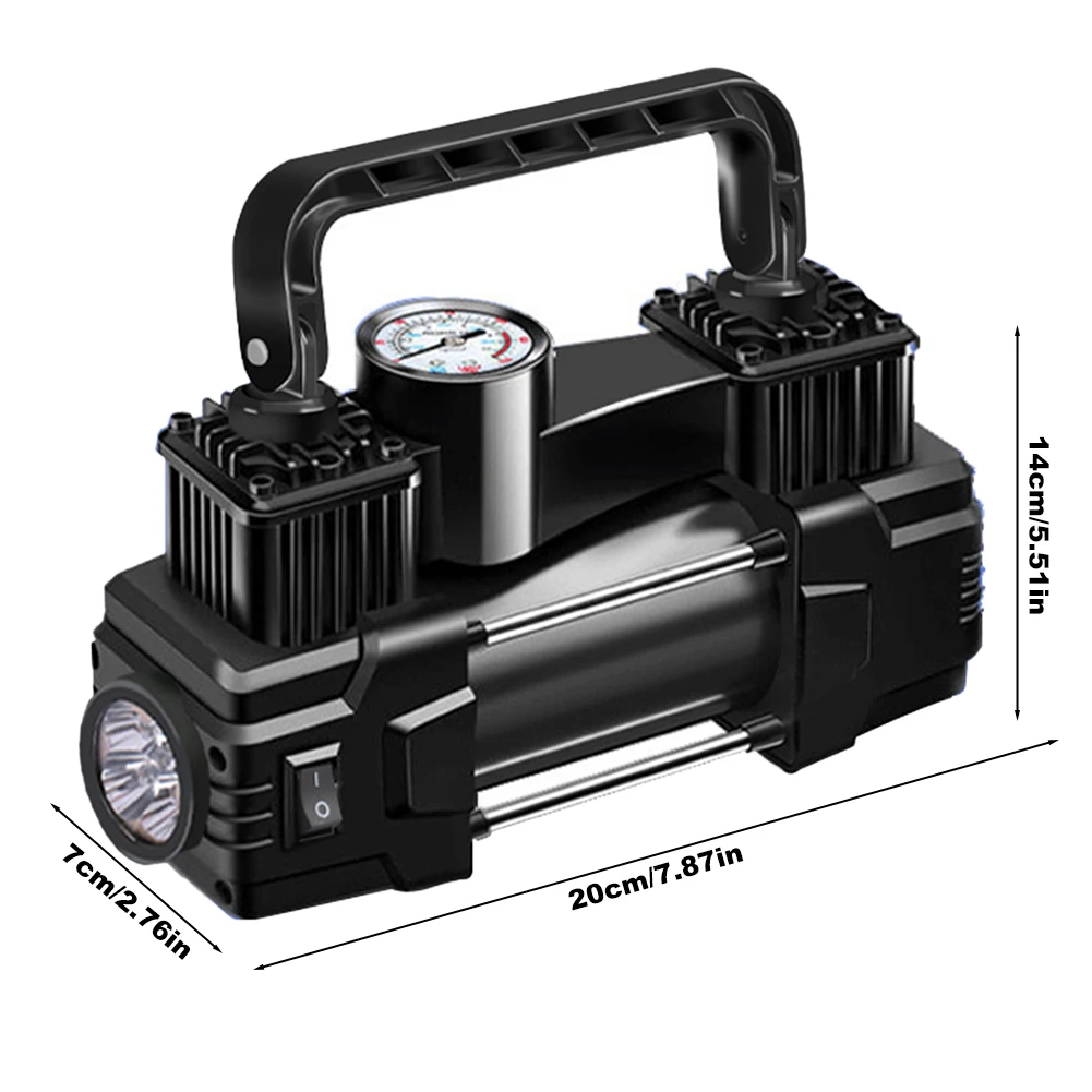 12V 150PSI Heavy Duty Tire Inflator with Pressure Gauge Dual Cylinder Portable Metal Air Compressor Car Tire Inflatable Pump