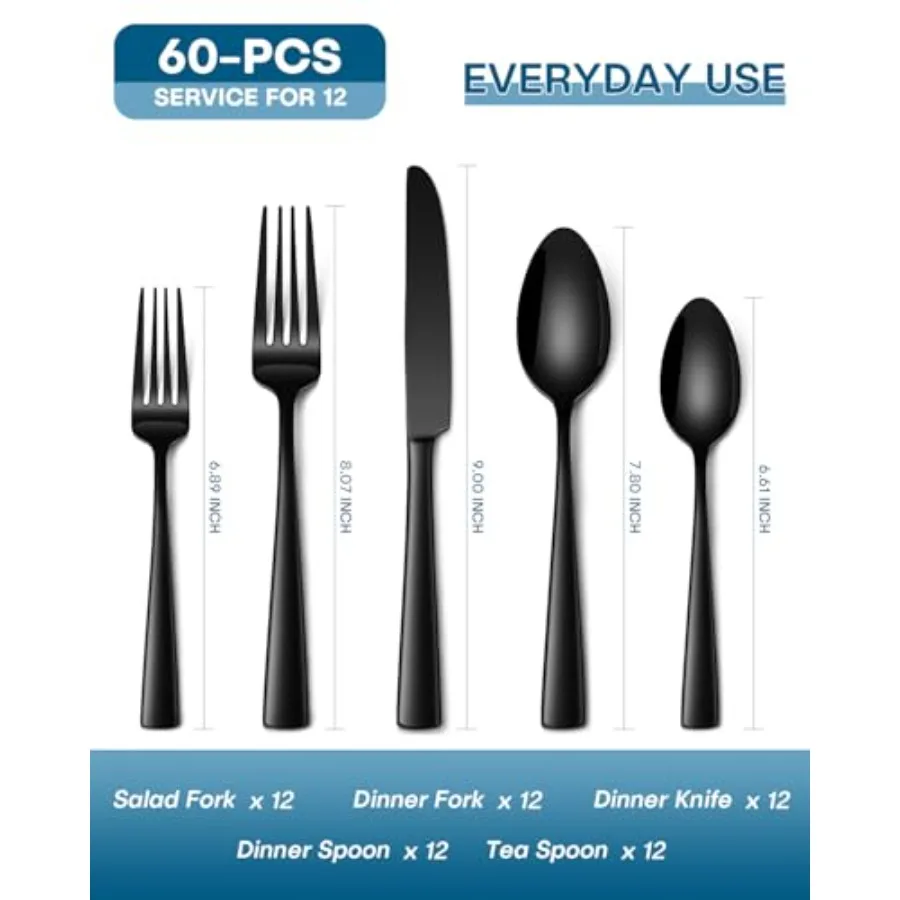 Pcs ware Set, Food-Grade Stainl Steel Flatware Set for 12 Mirror Polished Cutlery Utensil Sets Include Dinner Knives Spoons and