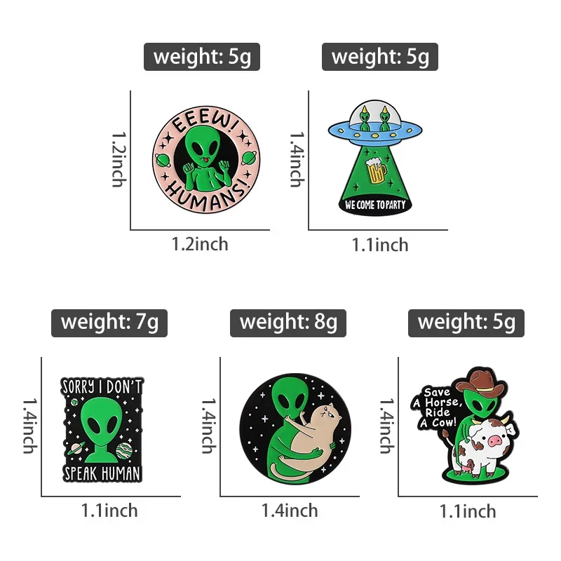 Green Ufo Aliens Enamel Pins Sorry I Don't Speak Human We Come Toparty Metal Badge Creative Brooch Hat Jewelry Gifts Wholesale