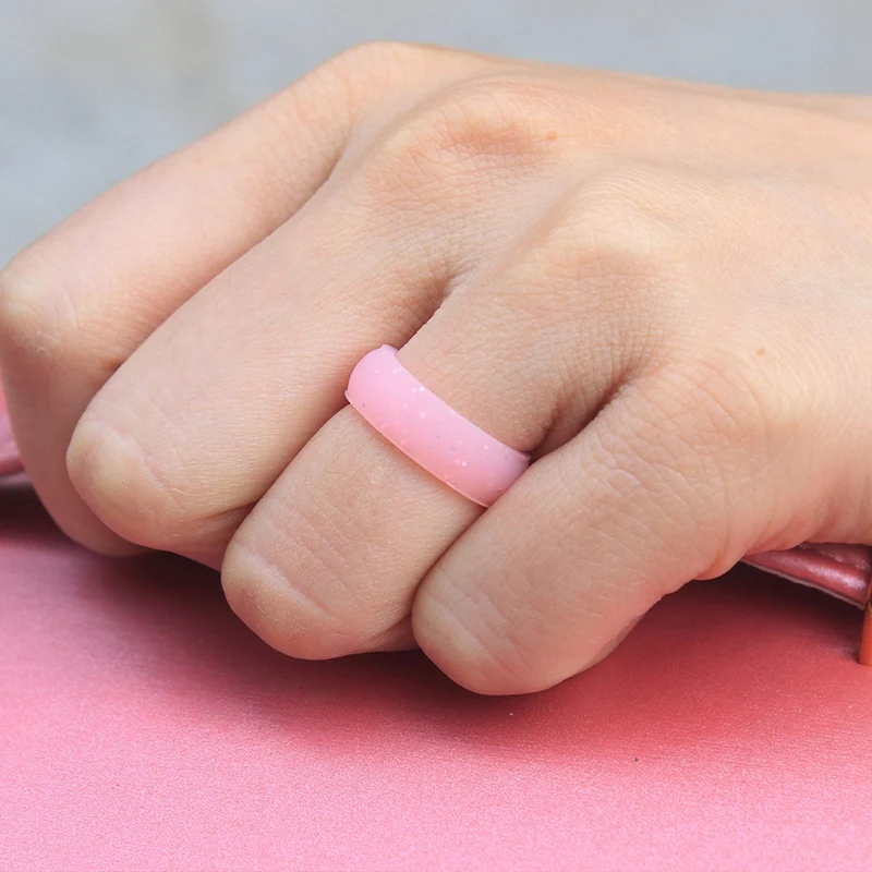 5.7Mm Popular For Women Silicone Cool Rings Silicone Wedding Ring Environmental Pink Outdoor Sports Ringx2