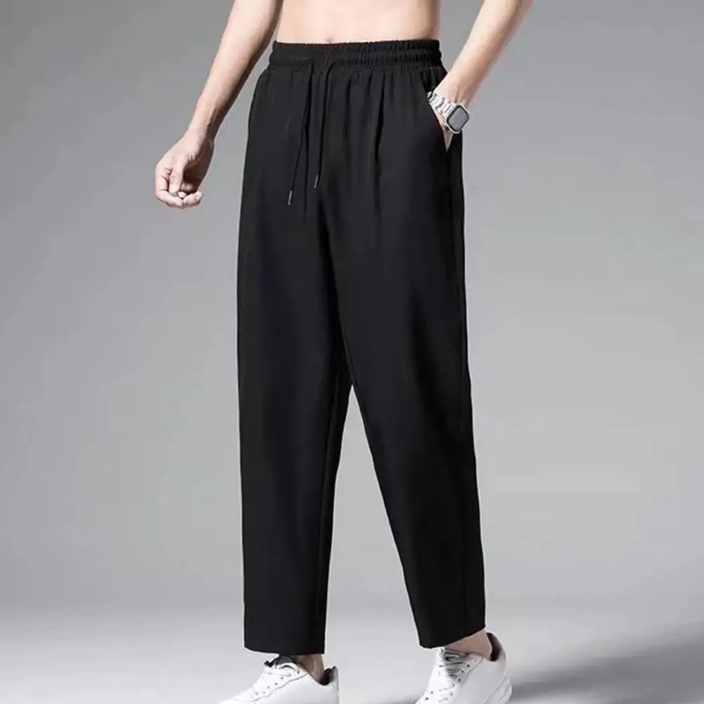 

Elastic Waistband Casual Pants Men's Casual Ankle-length Pants Breathable Wide-leg Trousers with for Daily for Summer for Men