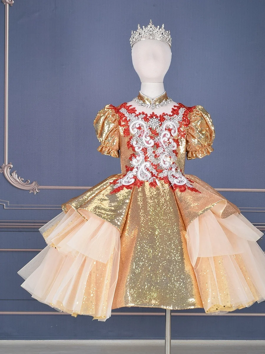Custom Sequin Embroidery Flower Girl Dress For Wedding Birthday Party Pageant Ball Gown Princess Dress فساتين بنات