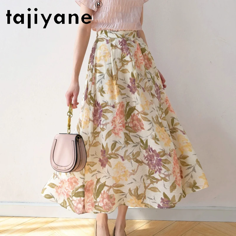 

TAJIYANE 100% Mulberry Silk Skirt Women Printed Long Skirts Silk Seersucker Summer Skirt Woman Clothing 2026 юбка женская