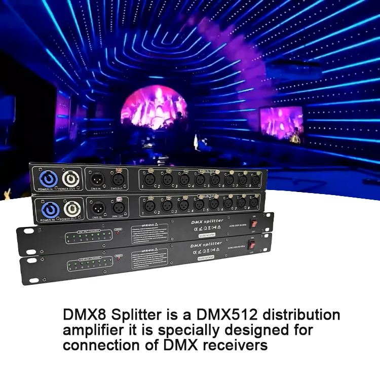 Stage Light Equipment DMX 8CH Splitter  DJ DMX Amplifier Stage Light Console DMX 512 Light Controller XLR Input and Output