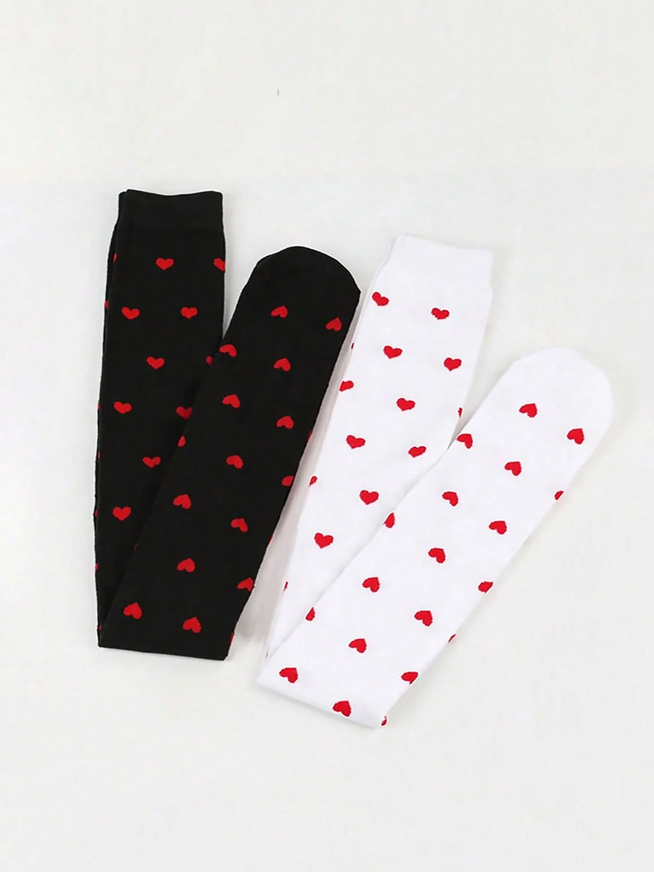 2/1 Pcs Girls' Heart Shaped Printed Romantic Style Knee High Stockings,Soft Breathable Stockings for Girls Aged 7-16Y Daily Wear