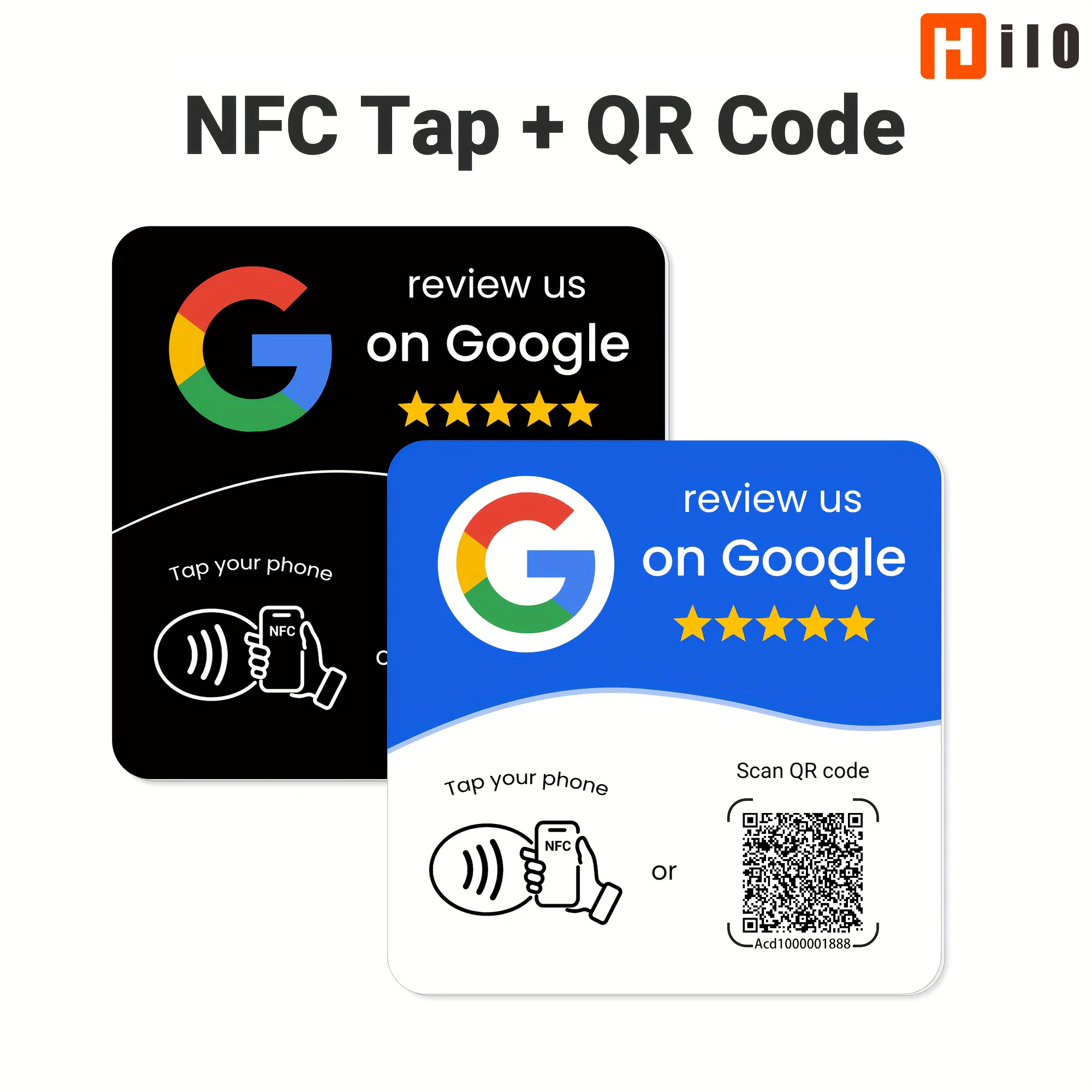 Hilo Programmable NFC 215 Square for Google Review Card NFC Station Table 13.56Mhz QR Code Editable Standing Card