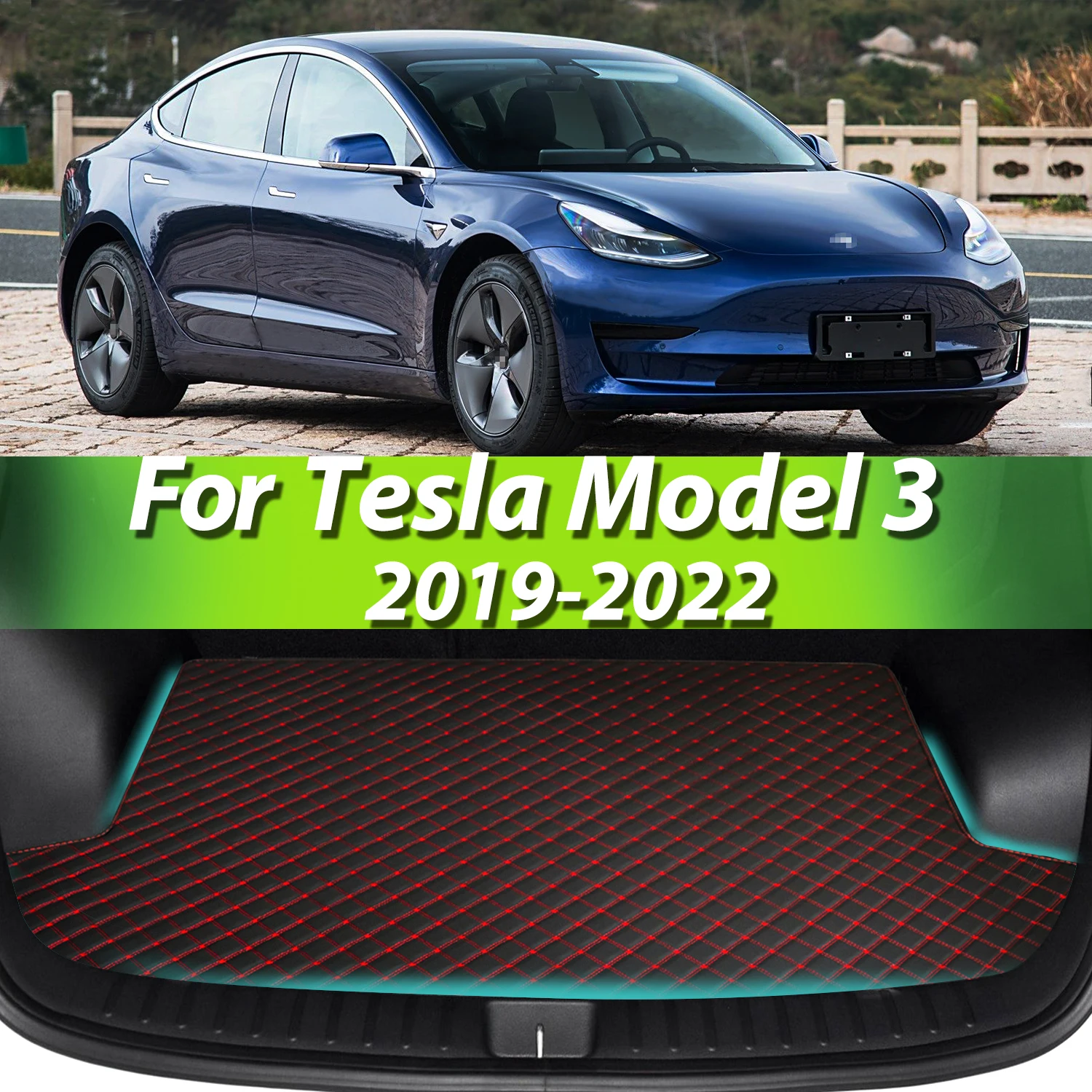 

For Tesla Model 3 2019-2022 Artificial Leather Car Trunk Mat Rear Trunk Cargo Protective Mat Car Interior Accessories