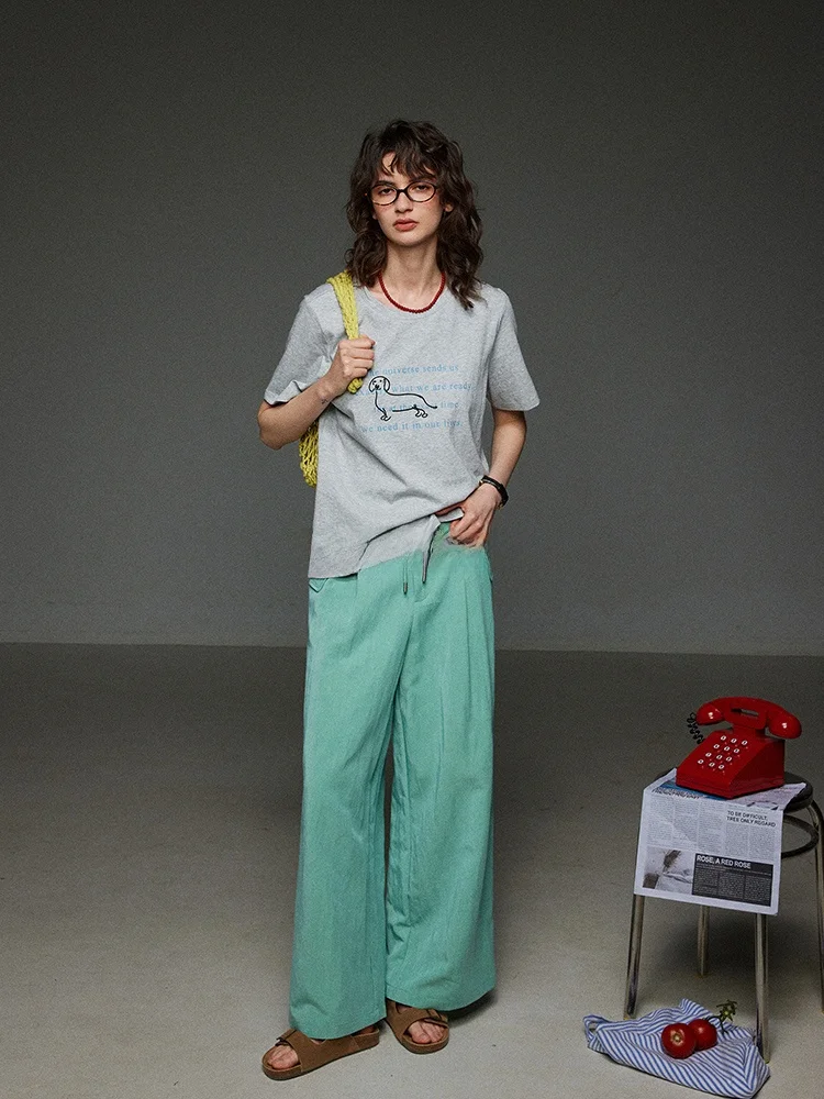 

Gray round Neck Cartoon Letter Print T-Shirt Women's Summer New Five Sleeve Top Short Sleeve Moisture Wicking Loose Fit T-Shirt