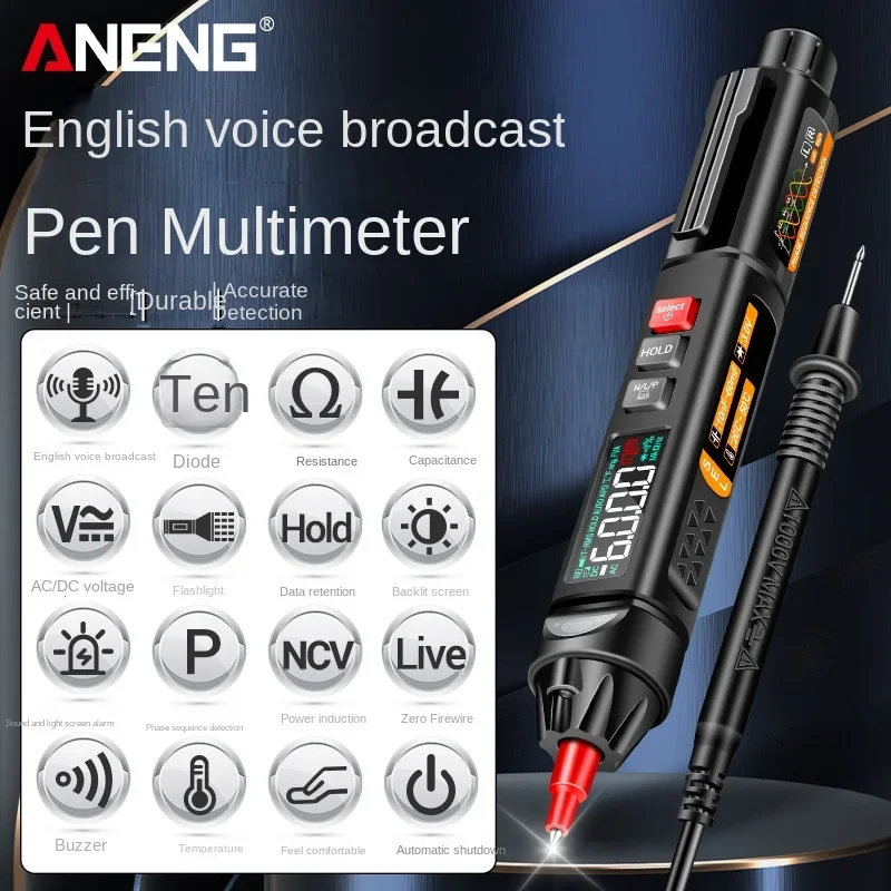 

ANENG A3009 Pen type multimeter Voice broadcast multimeter Multifunctional digital display multimeter capacitor temperature