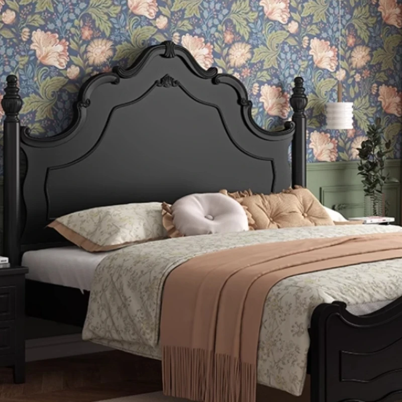 French Black Solid Wood Bed Modern Minimalist Aesthetics American Light French Bed Square Wedding Fashion Beliche Furniture