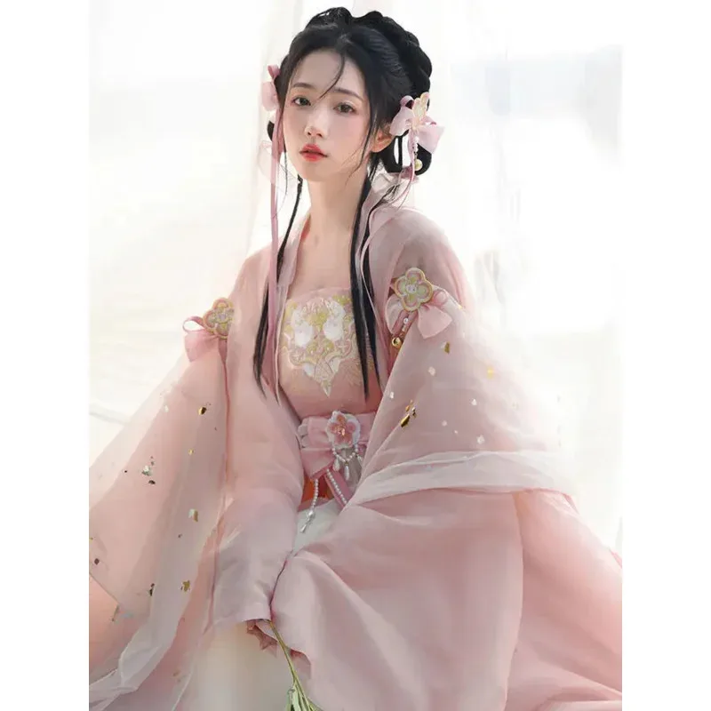 

Women Chinese Traditional Cosplay Costume Tang Dynasty Ancient Hanfu Summer Pink 8pcs Stage Dance Dress dt'99