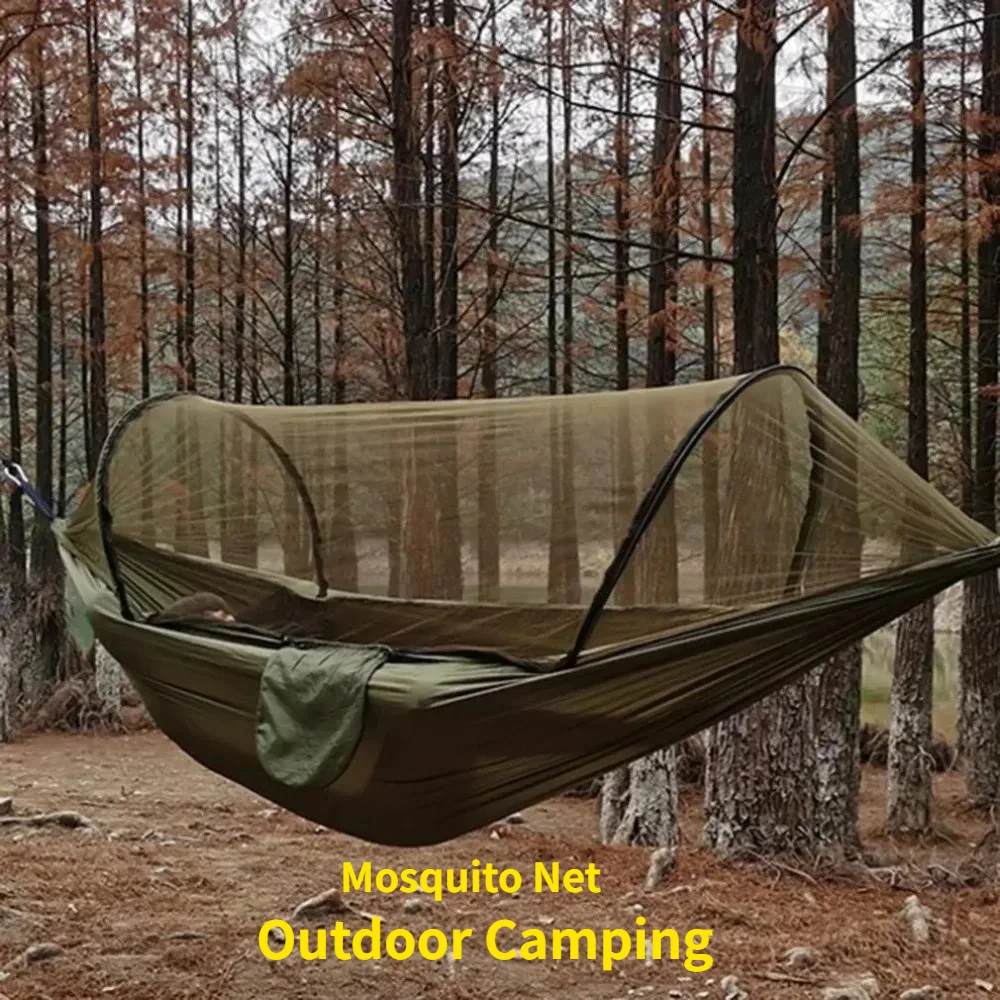 250x120cm Camping Hammock with Mosquito Net - Lightweight Hanging Hammocks, High Strength Parachute Fabric Outdoor Hanging Bed