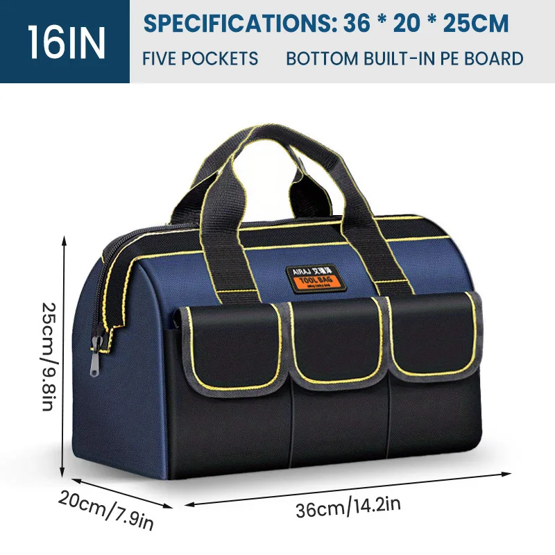 16 Inch Multifunctional Tool Bags 1680D Oxford Cloth Electrician Bags Waterproof and Wear-Resistant High Capacity Storage Bags