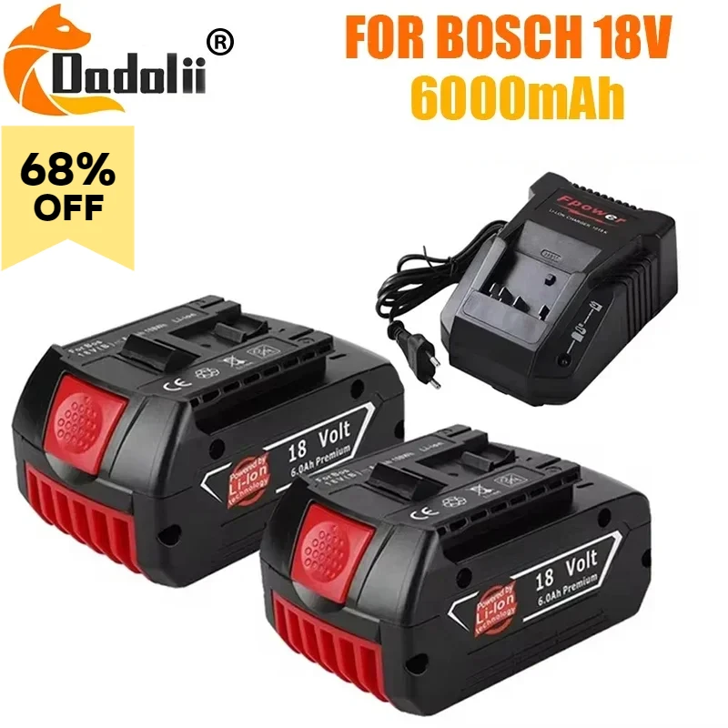 

18V Battery 6.0Ah for Bosch Electric Drill 18V Rechargeable Li-ion Battery BAT609, BAT609G, BAT618, BAT618G, BAT614 + 1Charger