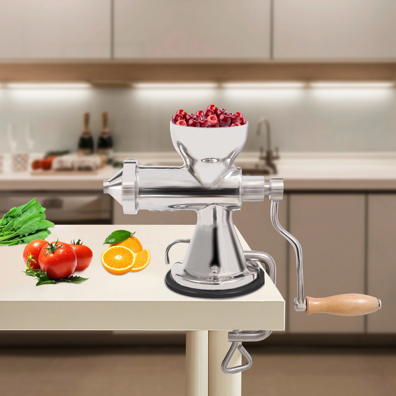 

Stainless Steel Wheatgrass manual juicer fruit citrus juice extrator Hand CRANK JUICER w/ SUCTION CUP BASE