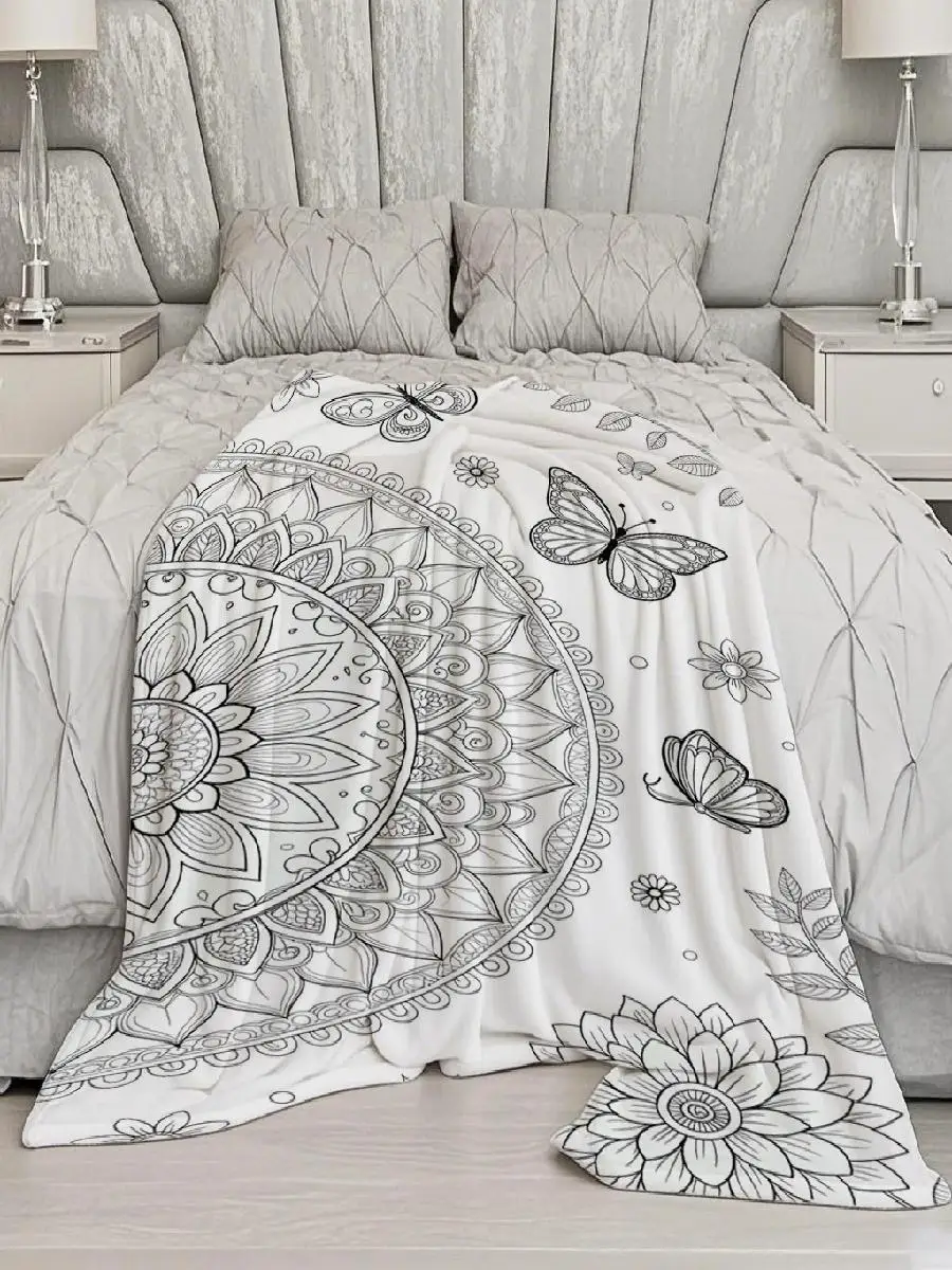 Mandala Pattern Microfiber Flannel Blanket Soft Comfortable Throw for Bedroom Living Room Sofa Home Decoration