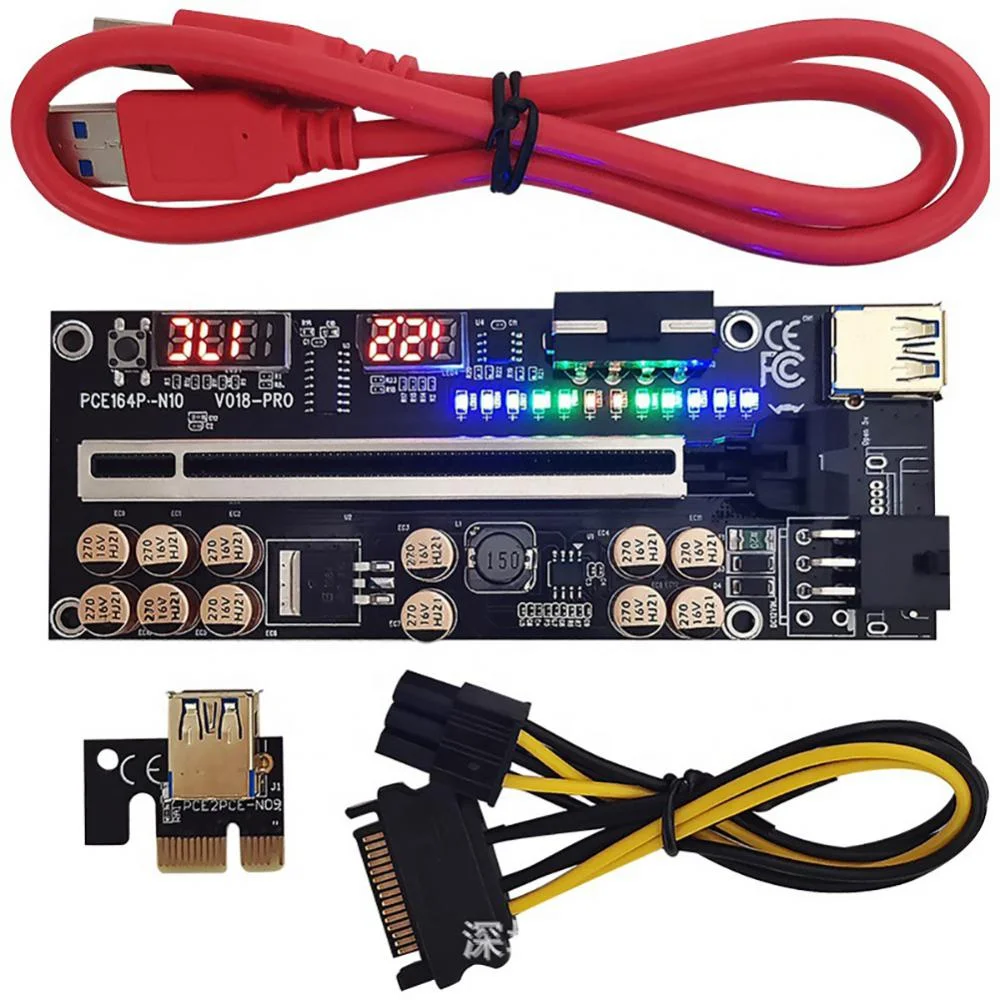 6pcs 1X To 16X Extender 6pin Adapter GPU USB 3.0 PCIE Riser Cable VER018 PRO PCI-E Riser Card