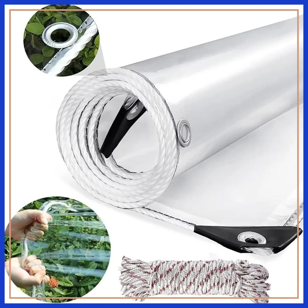 

Heavy Duty Clear PVC Tarpaulin 14 Mil - 6x10ft Waterproof Transparent Tarp for Patio Canopy Awning Tent Enclosure